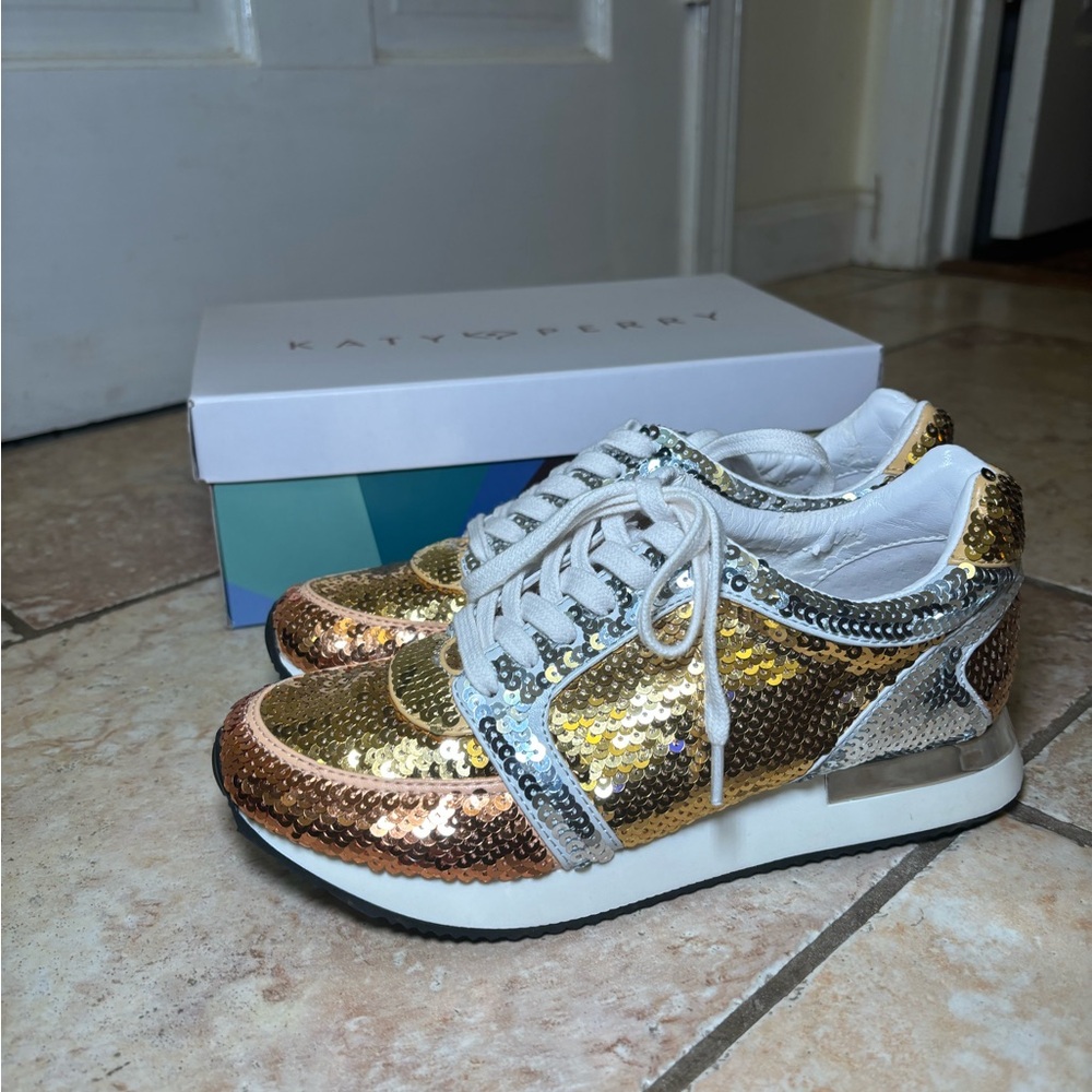 Katy Perry The Lena Sequin Sneaker Gold